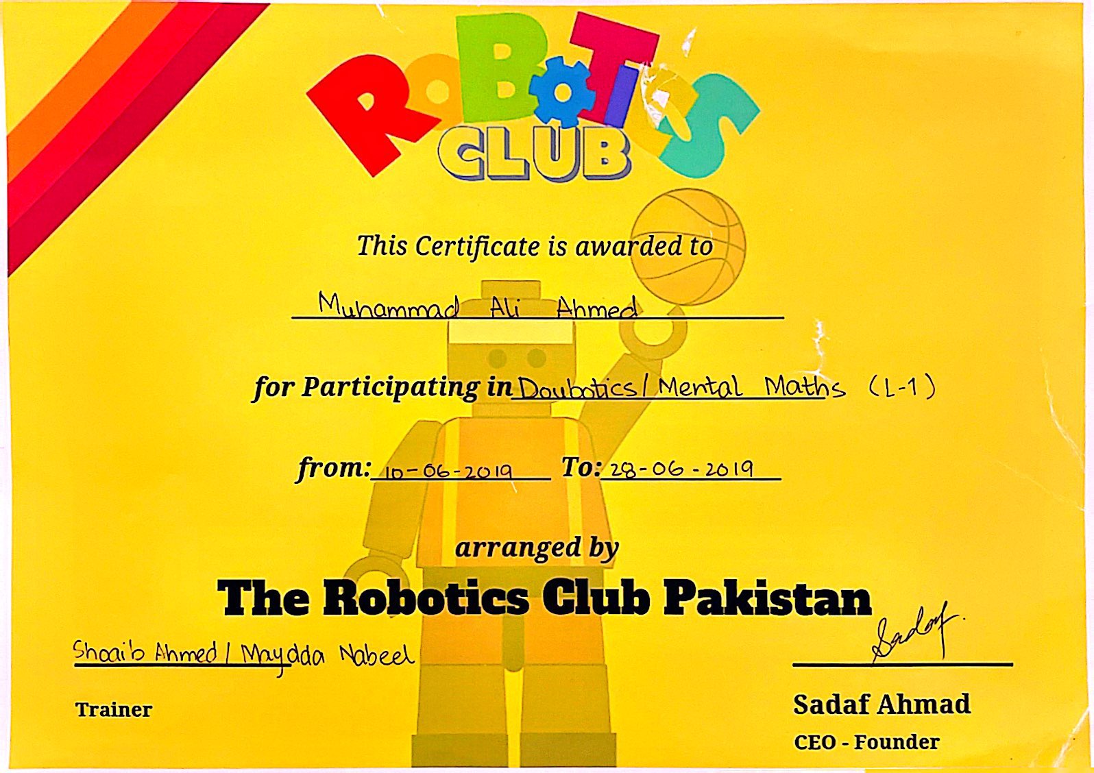 Robotics Club Participation 2019